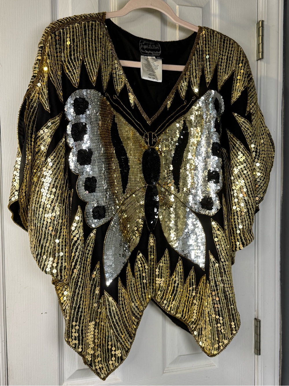 Vintage Jean For Joseph Le Bon Sequin Butterfly Trophy Top Blouse XL